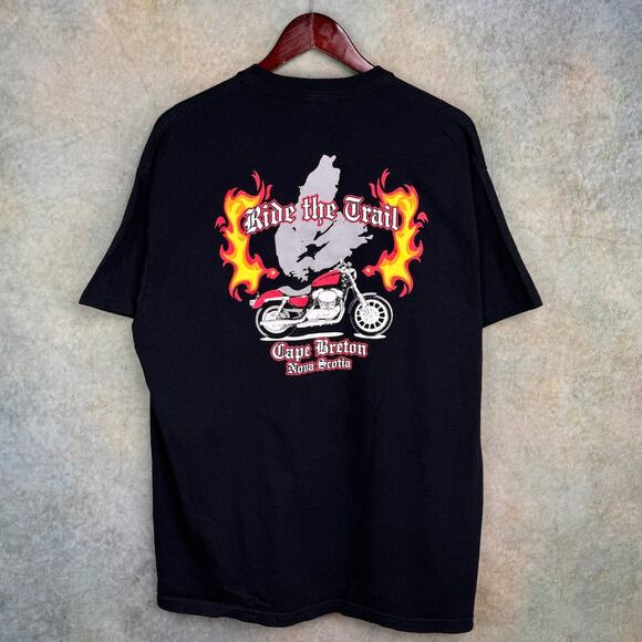 VTG Y2K Biker Flame T Shirt Sz XL Black Motorcycle Choppers Cape Breton - Picture 2 of 7
